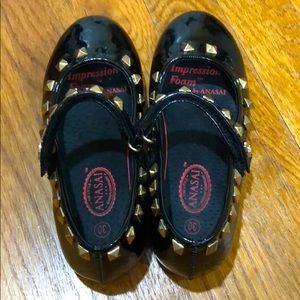 Black Patent Shoes with Gold Grommets!